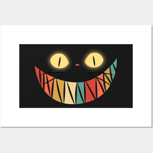 Retro Vampire Cat Face - Scary Halloween Cat Face - Retro Halloween Cat Face - Cat Fang - Scary Halloween Cat Smile - Big Halloween Retro Smile Cat Wall Art by WassilArt